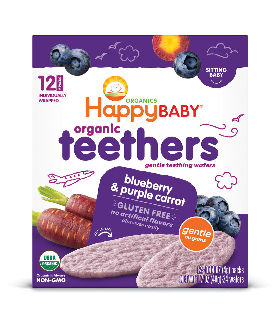 Happy Baby Teethers Teething Wafers Blueberry & Purple Carrot (6x1.7 OZ)-0