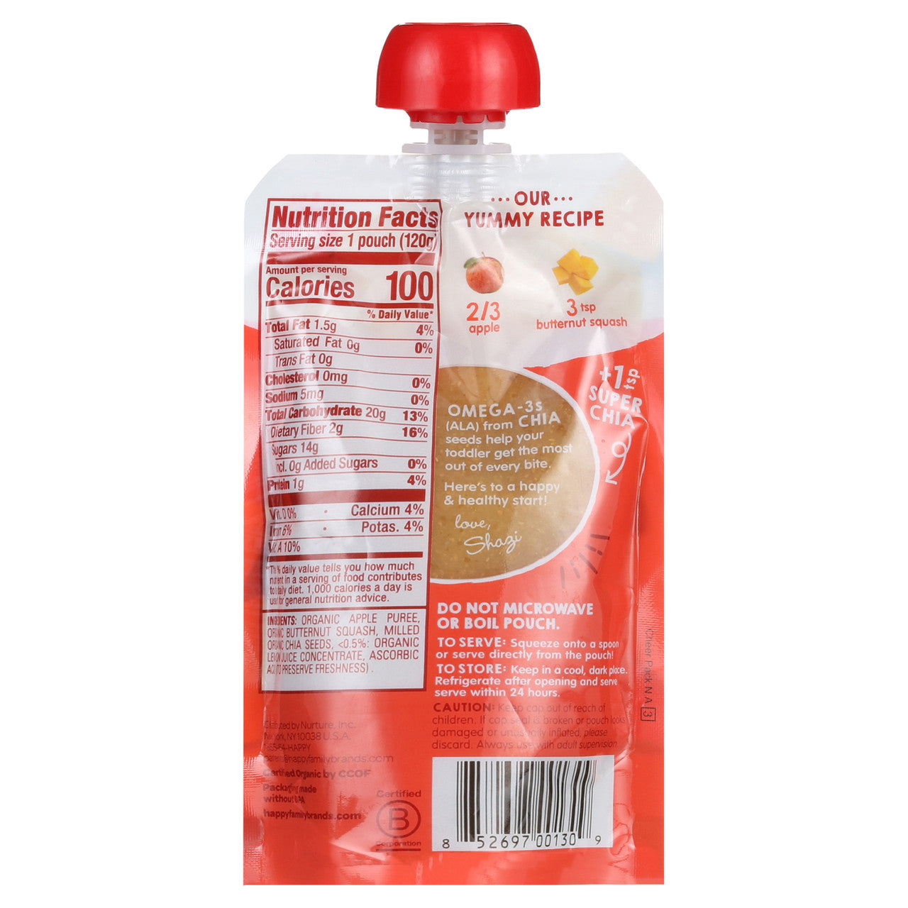 Happy Tot Organic Stage 4 Pouch Food Apple & Squash (16x4.22 Oz)