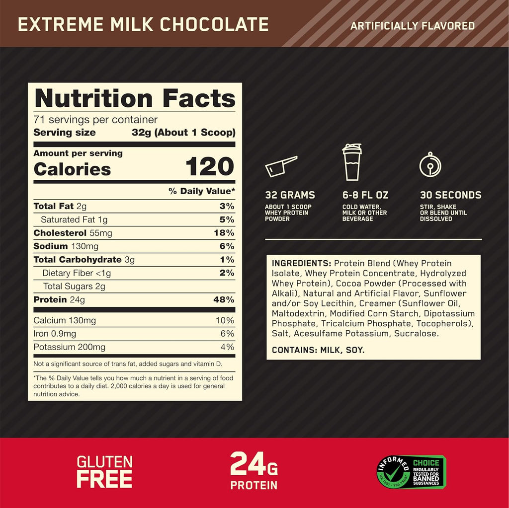 Optimum Nutrition – Gold Standard Whey Protein – Milk Chocolate – 2.27 kg, 70 Servings