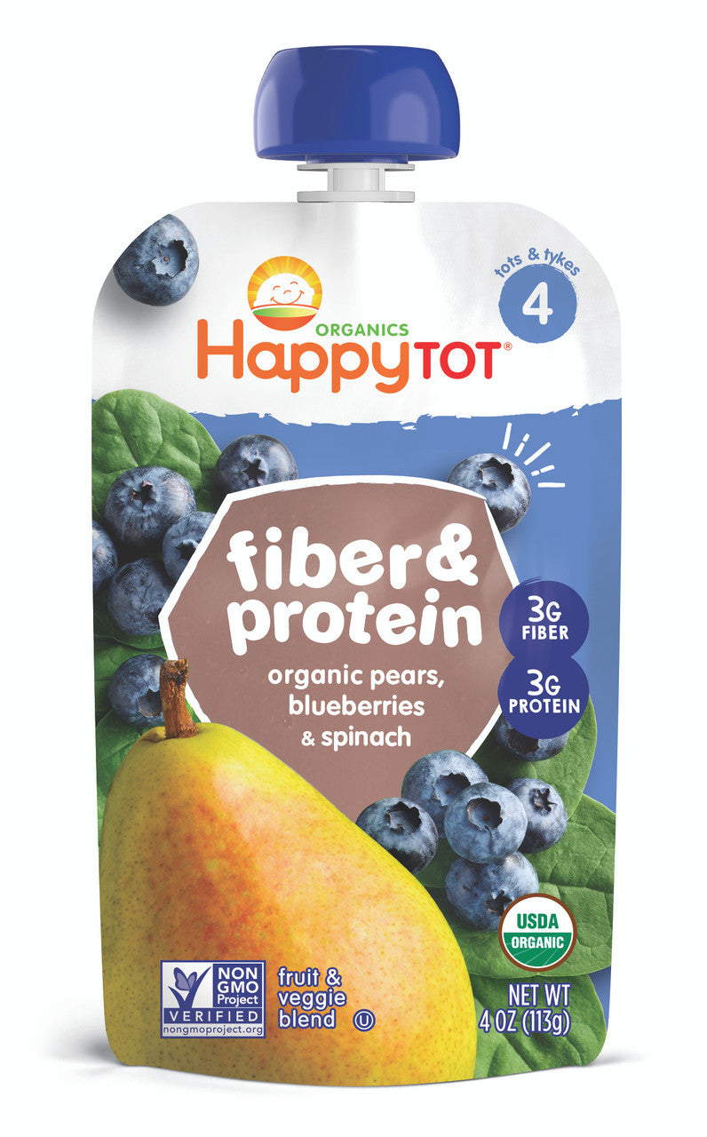 Happy Tot Organics Fiber & Protein, Pears, Blueberries and Spinach (16x4 OZ)-0