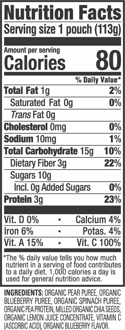 Happy Tot Organics Fiber & Protein, Pears, Blueberries and Spinach (16x4 OZ)-2