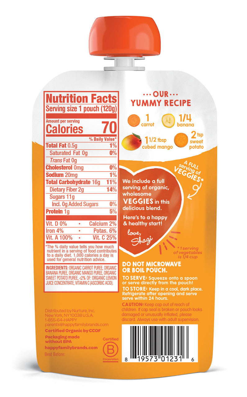 Happy Tot Love My Veggies Organic Carrot Banana Mango And Sweet Potato Blend (16x4.22 OZ)