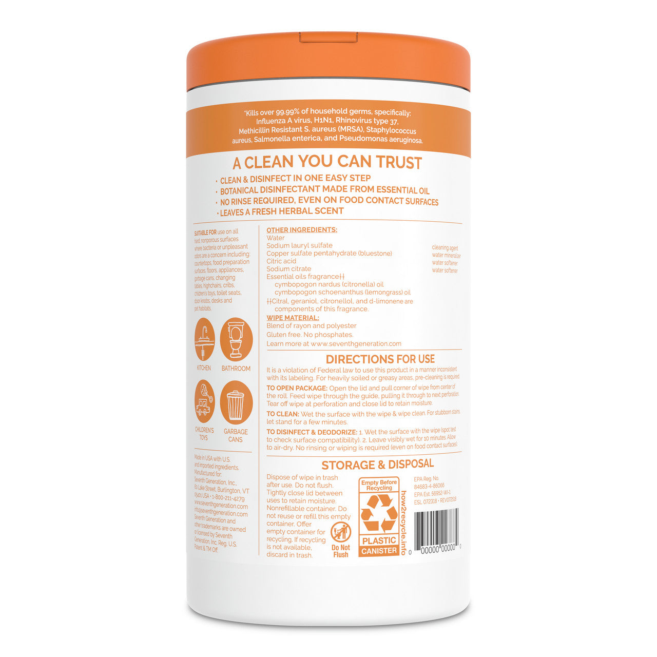 Seventh Generation Disinfecting Multi-Surface Wipes (6x70 ct)-8