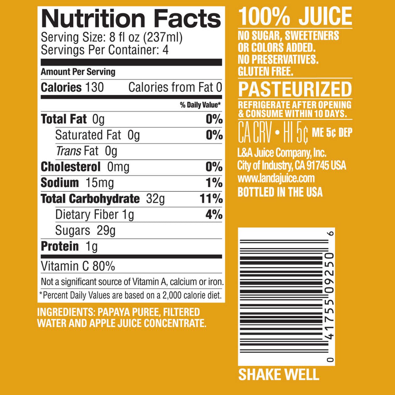 L & A Juice Papaya Delight (6x32 Oz)