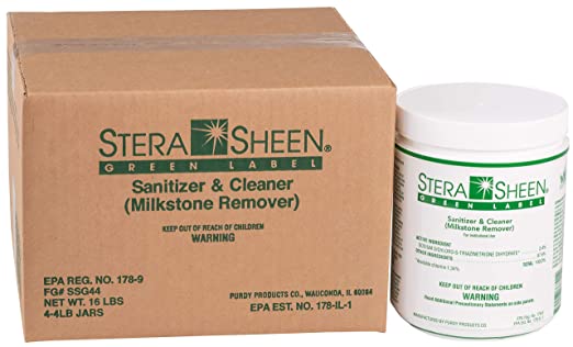 Stera-Sheen Green Label Sanitizer and Cleaner for Ice Cream Machines, Slush Machines And More - 4 lbs Jar,  Case 4 x 4lbs Jars - Canada